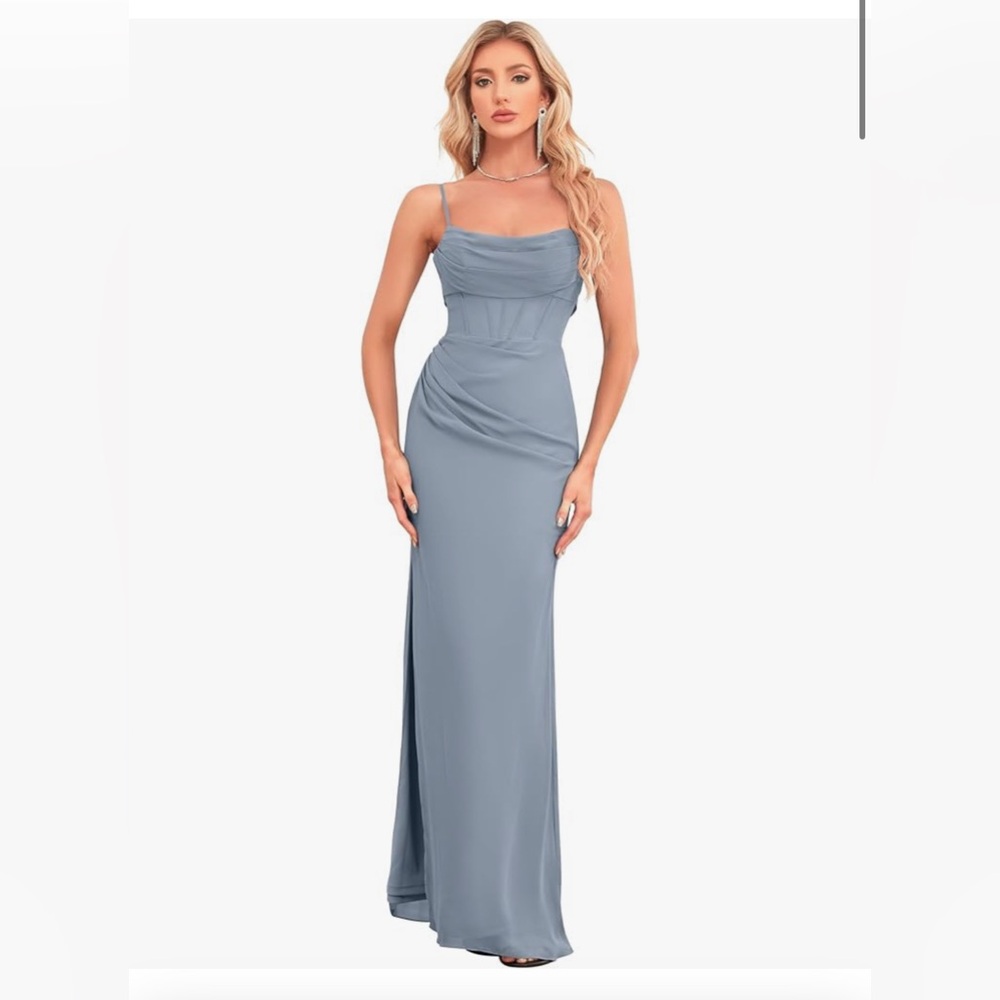 Amazon Women's Light Blue Spaghetti Strap Evening Gown
